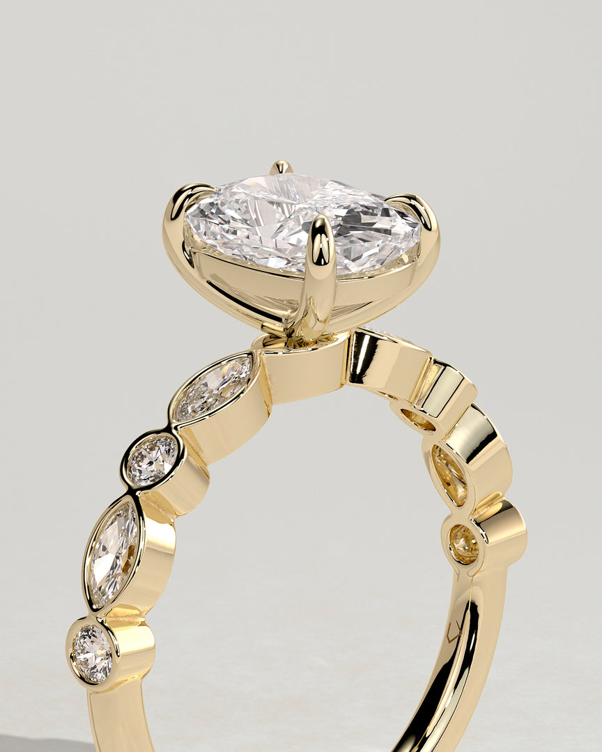 2 CT Cushion Cut Bezel Pave Engagement Ring - Moissanite Diamond