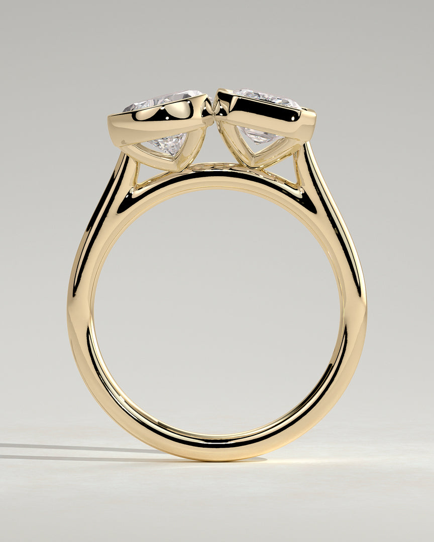 2 CT Emerald and Pear Cut Toi et Moi Bezel Engagement Ring - Moissanite Diamond