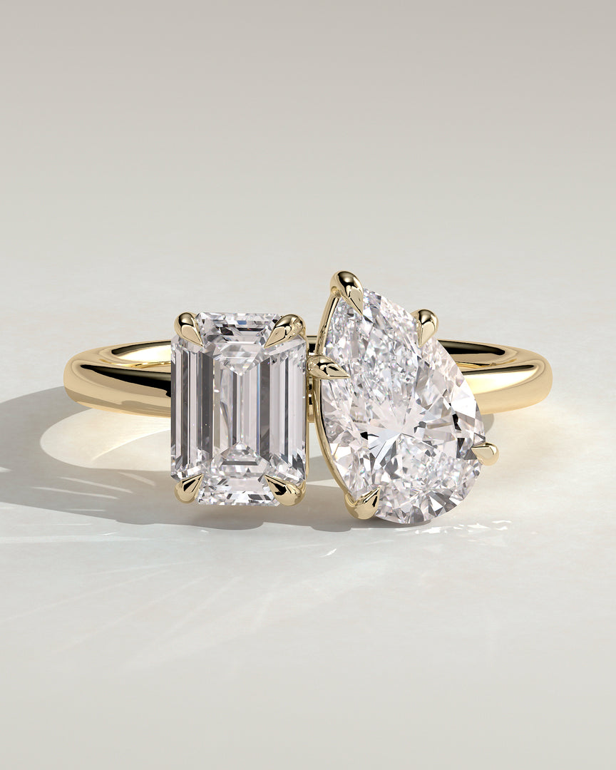 2 CT Pear and Emerald Cut Two Stone Engagement Ring - Moissanite Diamond