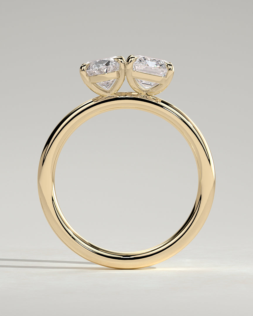 2 CT Emerald and Oval Toi et Moi Engagement Ring - Moissanite Diamond