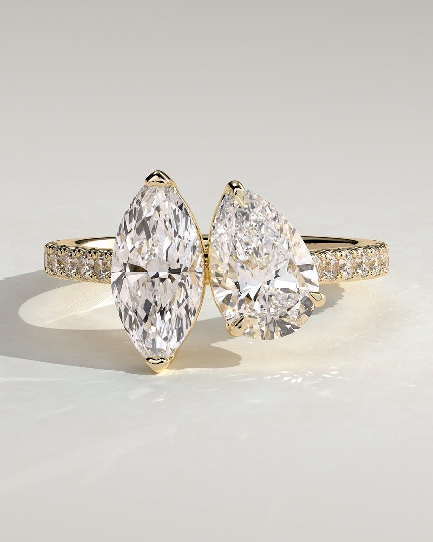 2 CT Marquise and Pear Cut Pave Engagement Ring - Moissanite Diamond