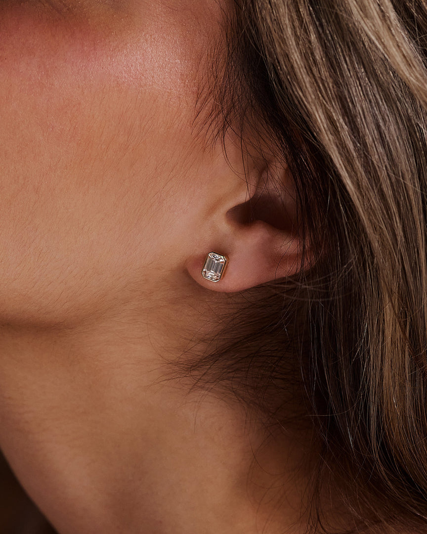 1 CT Emerald Cut Moissanite Diamond Bezel Stud Earrings