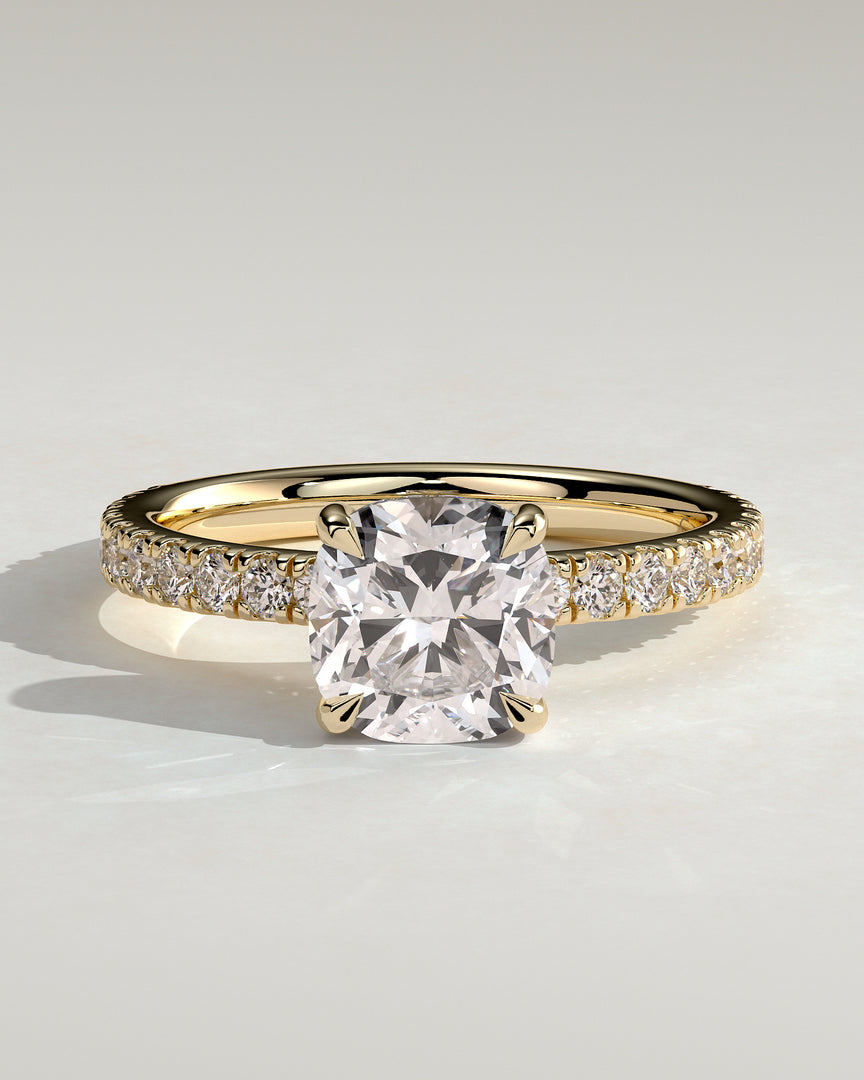 2 CT Cushion Cut Pave Engagement Ring - Moissanite Diamond