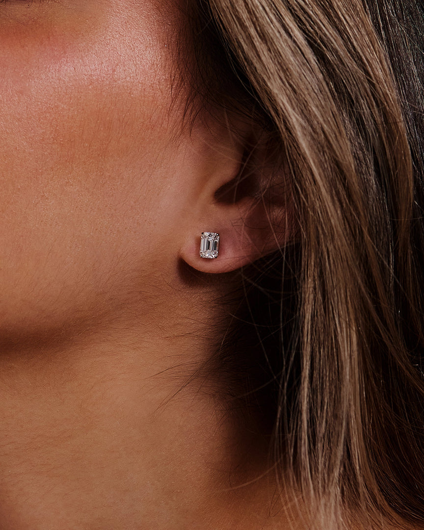 1 CT Emerald Cut Moissanite Diamond Stud Earrings