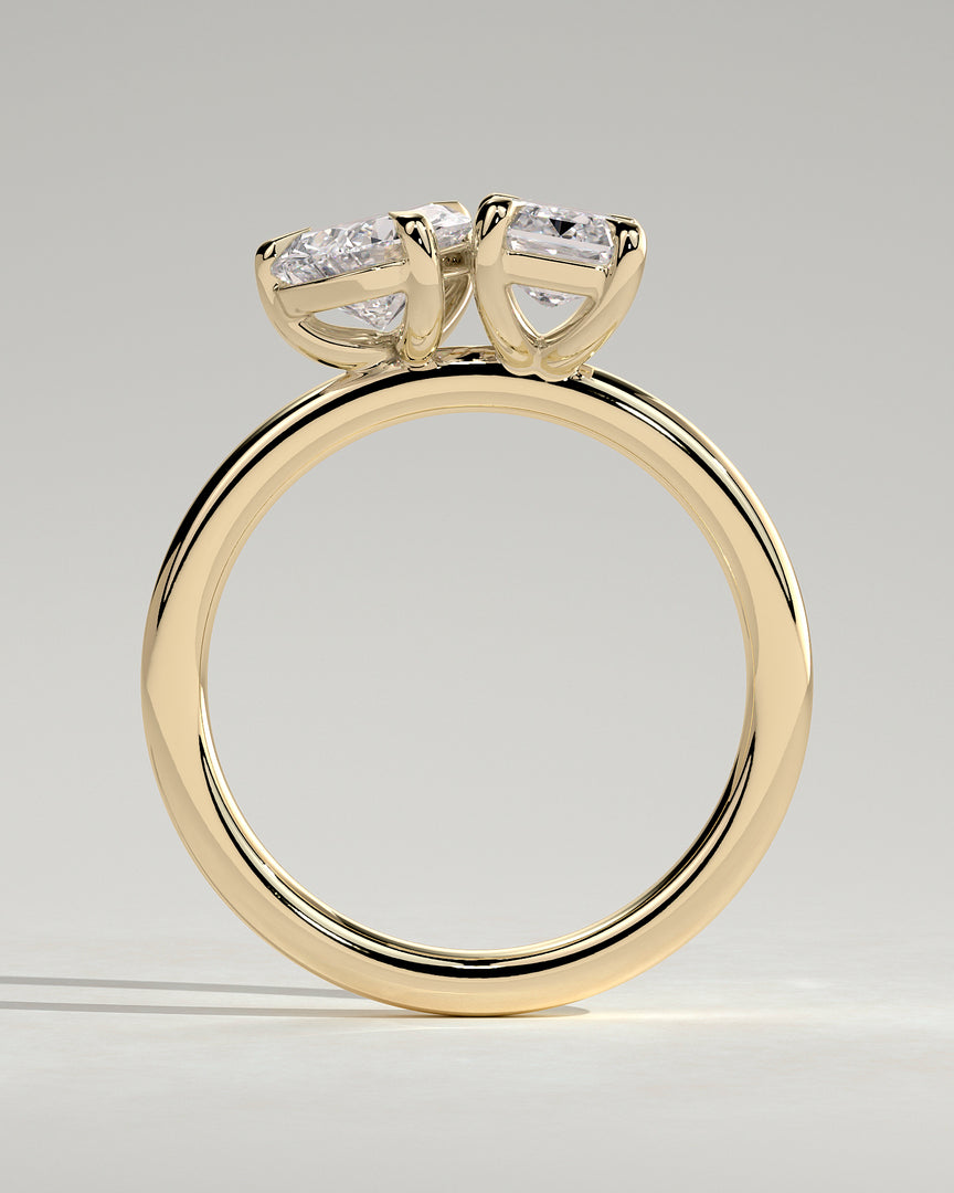 2 CT Emerald and Pear Cut Toi et Moi Engagement Ring - Moissanite Diamond