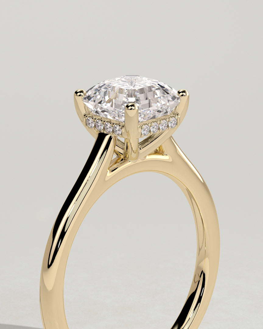 2 CT Asscher Cut Hidden Halo  Engagement Ring - Moissanite Diamond