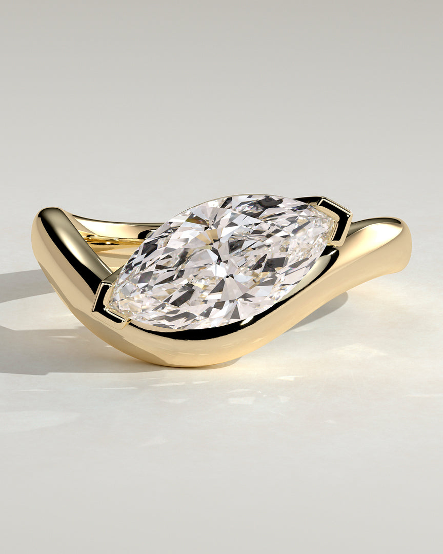 2 CT Marquise Cut Curved Engagement Ring - Moissanite Diamond