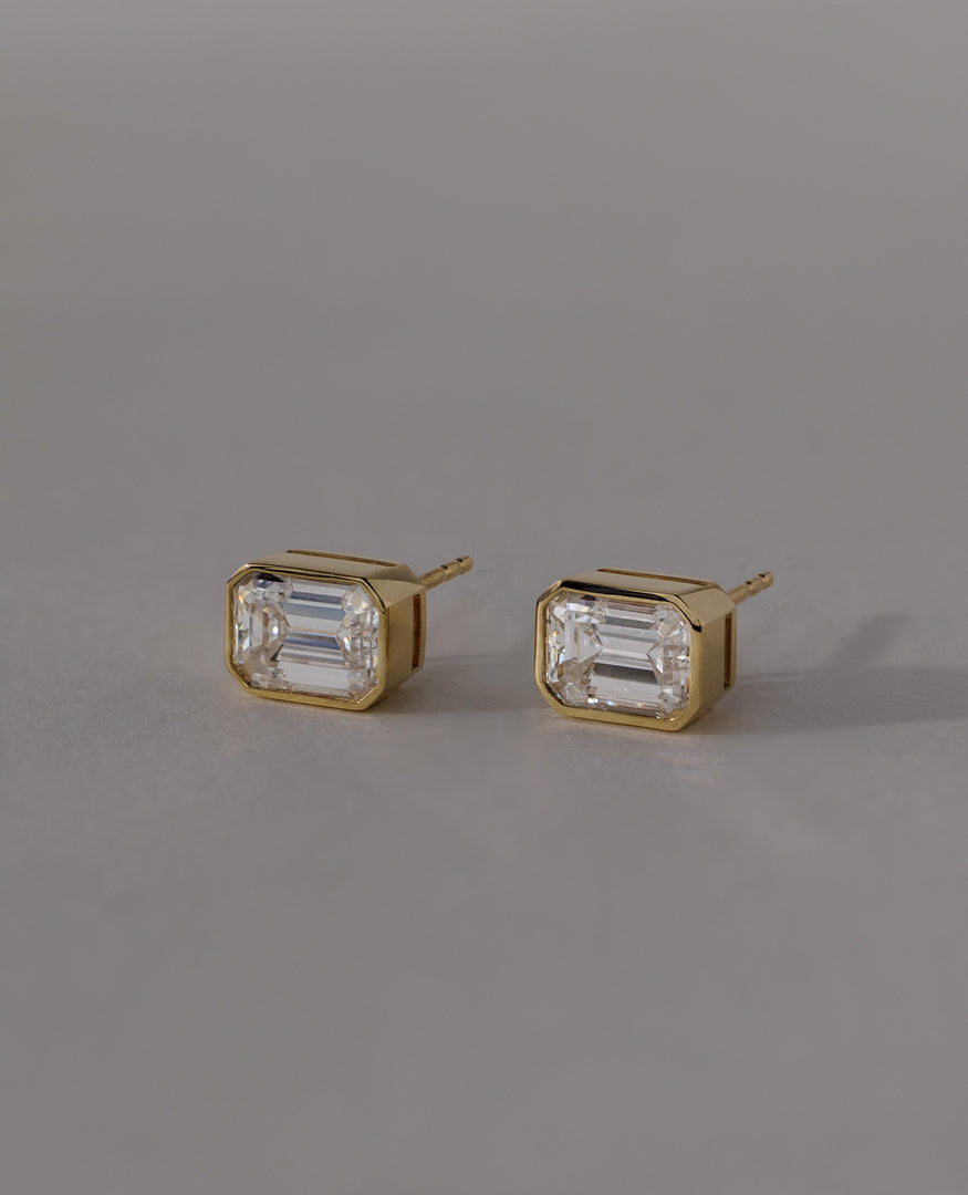 1 CT Emerald Cut Moissanite Diamond Bezel Stud Earrings