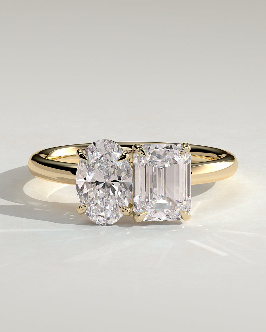 2 CT Emerald and Oval Toi et Moi Engagement Ring - Moissanite Diamond