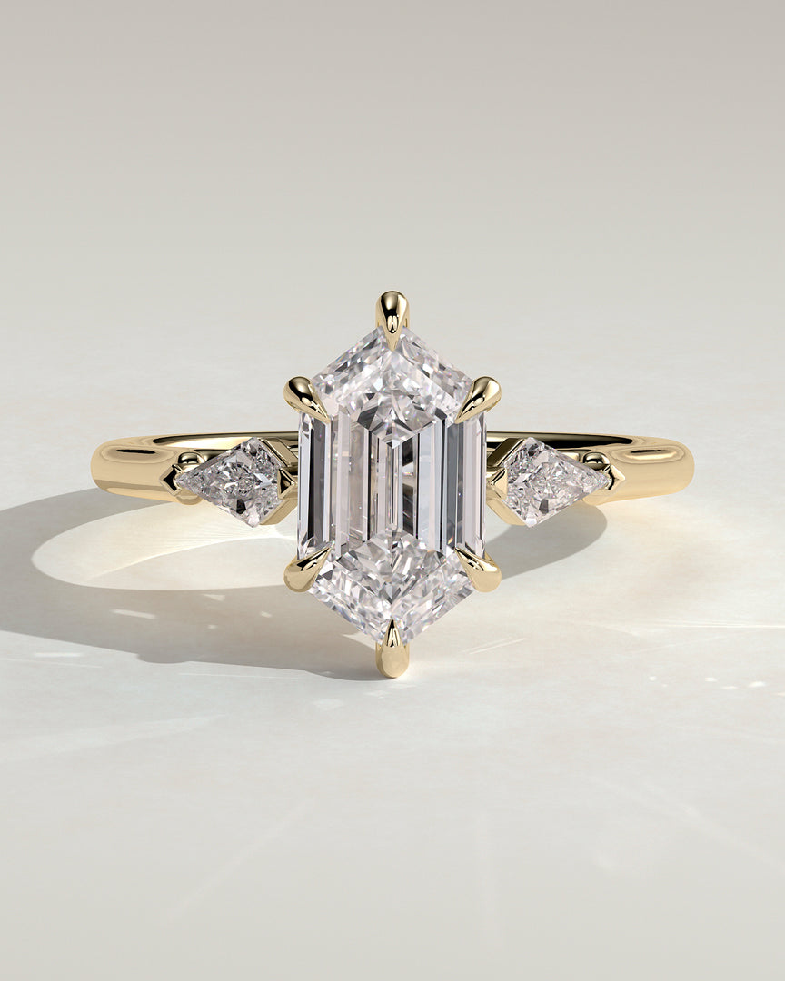 2 CT Hexagon Cut Three Stone Engagement Ring - Moissanite Diamond