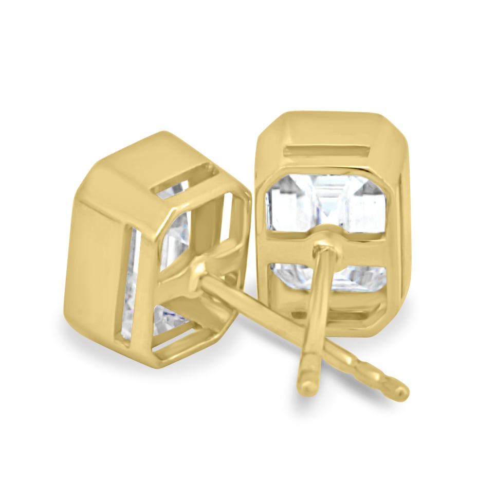 1 CT Emerald Cut Moissanite Diamond Bezel Stud Earrings