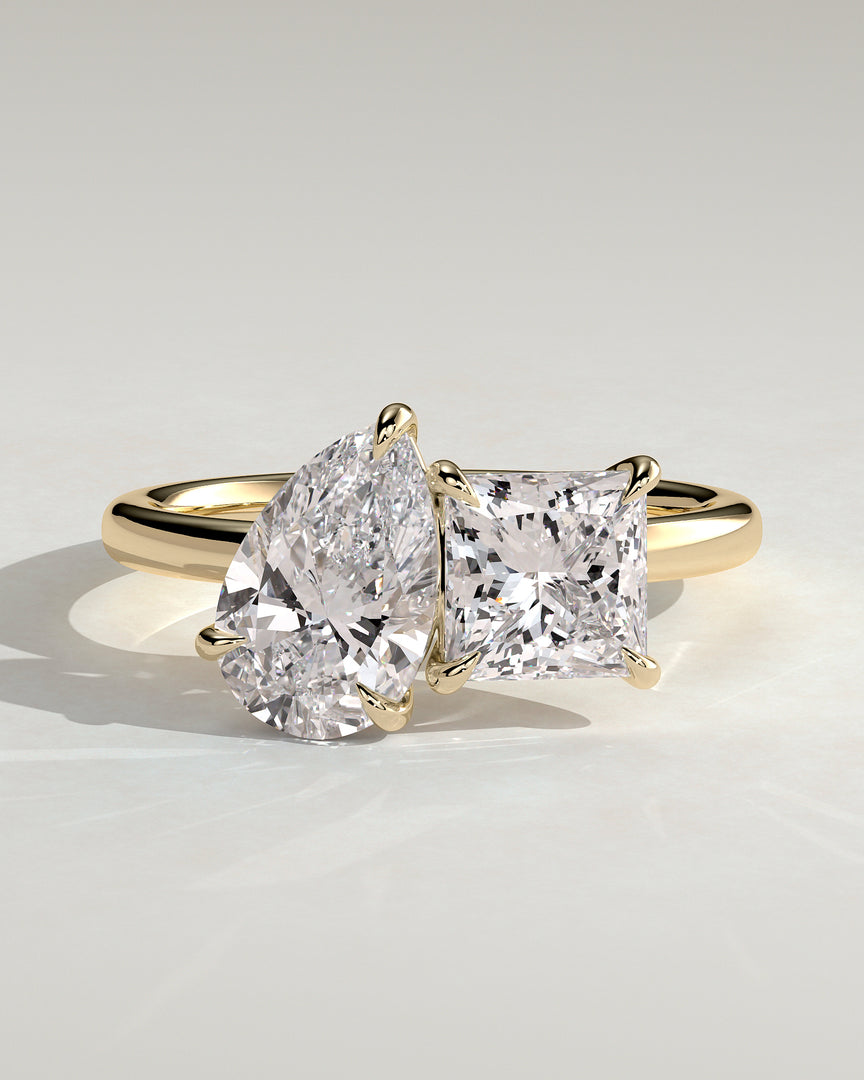2 CT Princess and Pear Cut Toi et Moi Engagement Ring - Moissanite Diamond