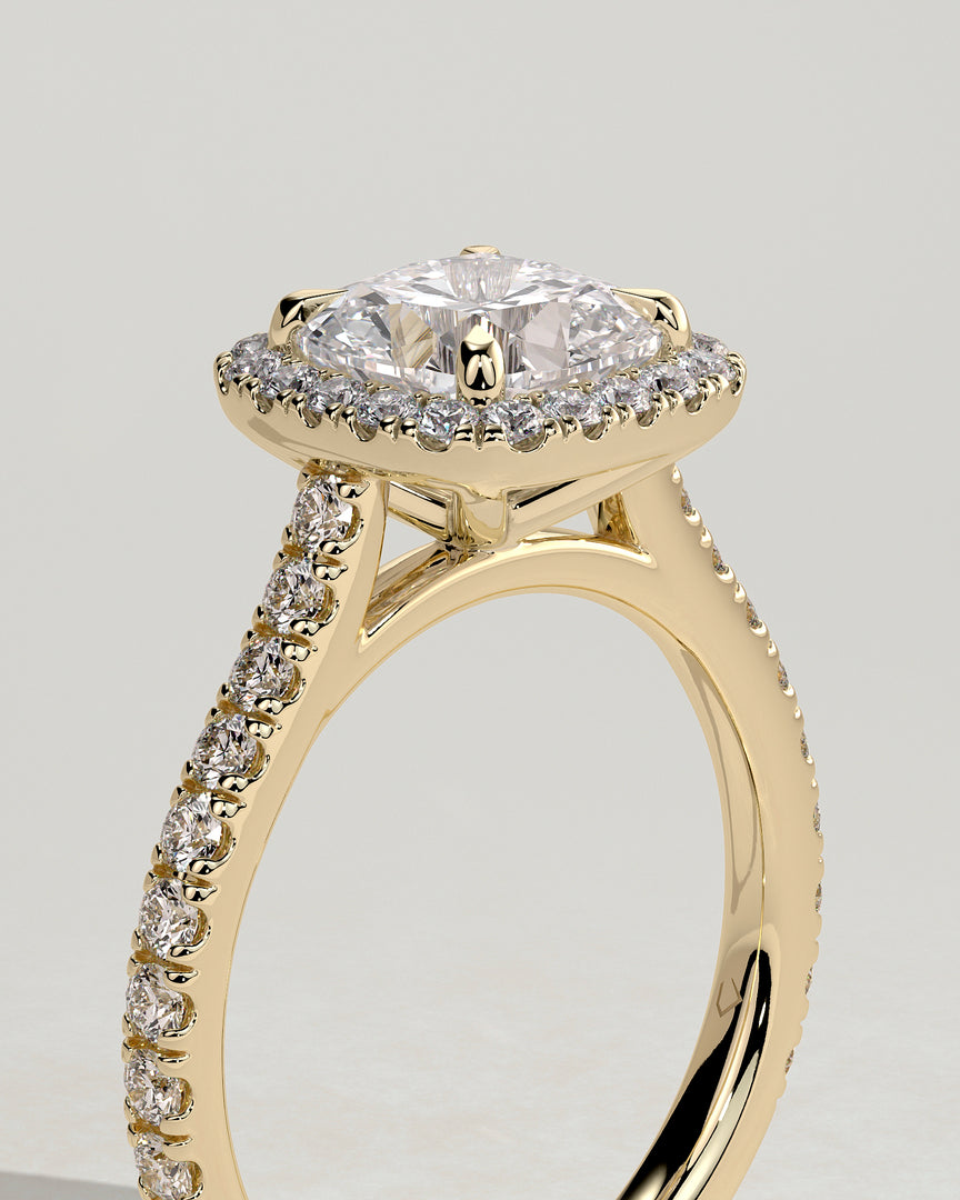 2 CT Cushion Cut Halo Pave Engagement Ring - Moissanite Diamond