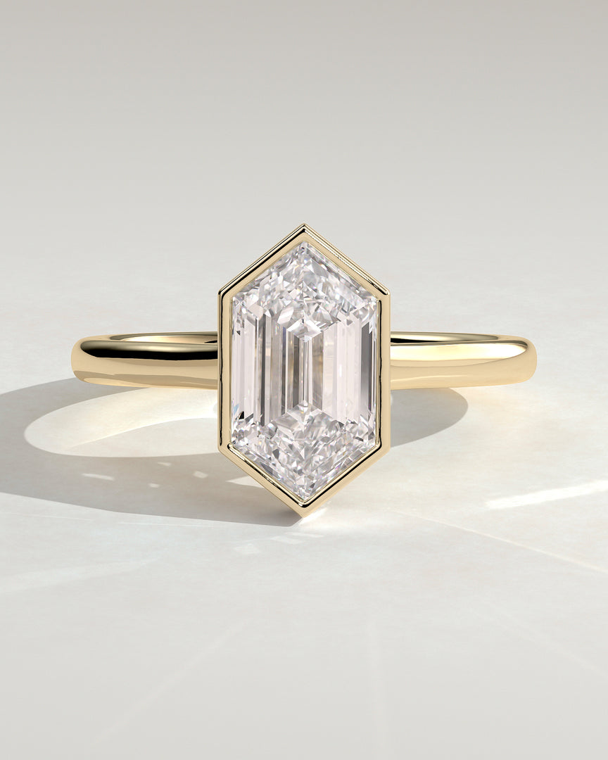 2 CT Hexagon Cut Bezel Engagement Ring - Moissanite Diamond