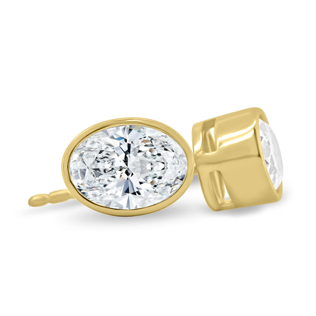 1 CT Oval Cut Moissanite Diamond Bezel Stud Earrings