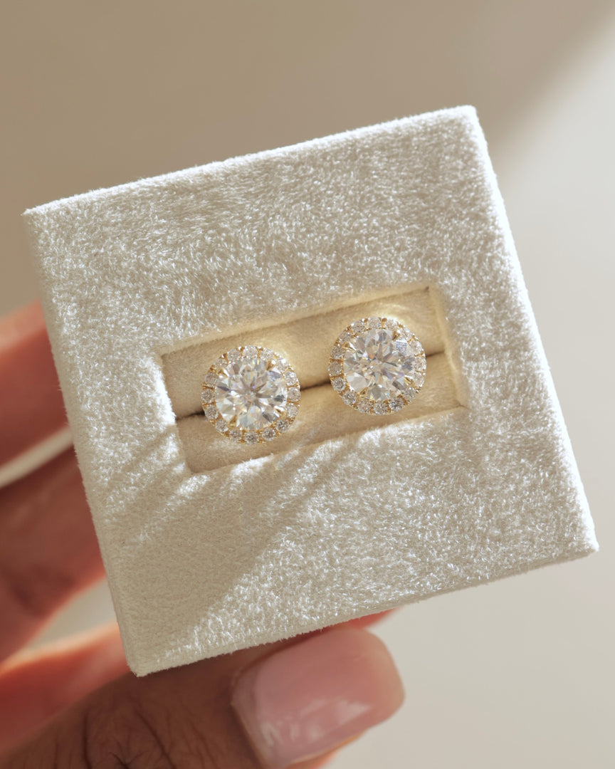 1 CT Round Cut Moissanite Diamond Halo Stud Earrings