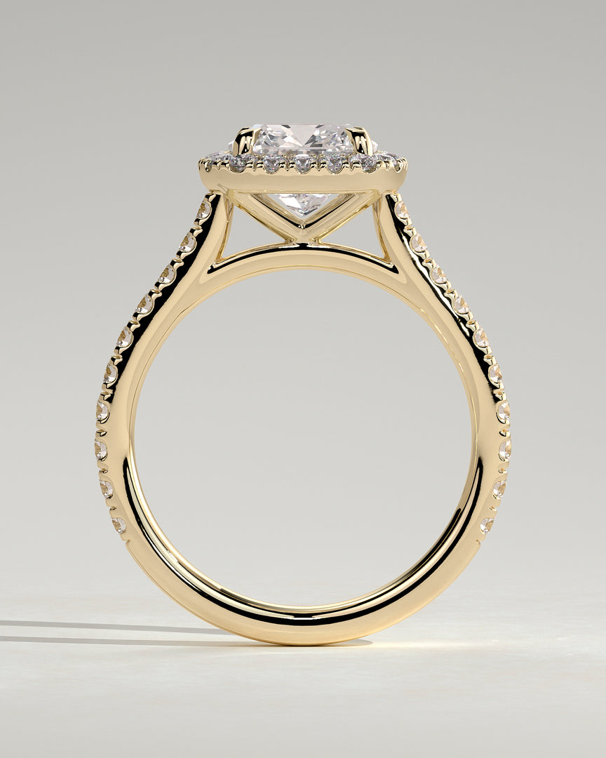 2 CT Cushion Cut Halo Pave Engagement Ring - Moissanite Diamond