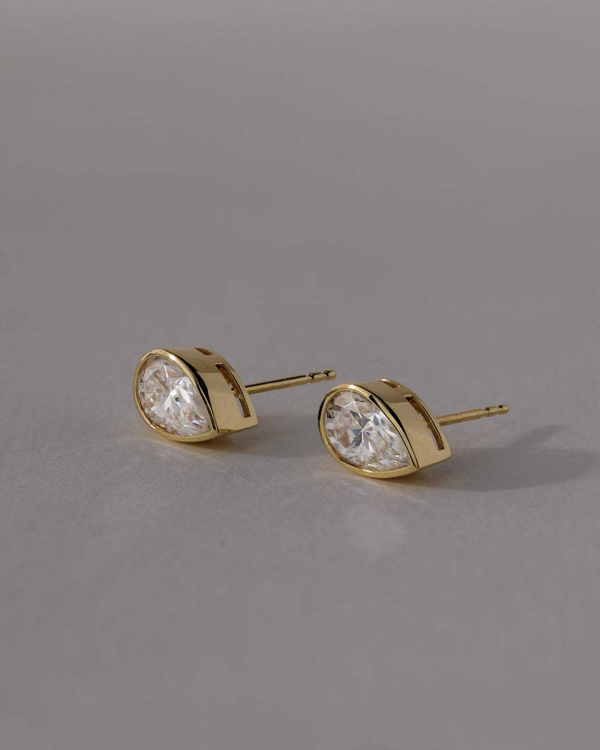1 CT Pear Cut Moissanite Diamond Bezel Stud Earrings