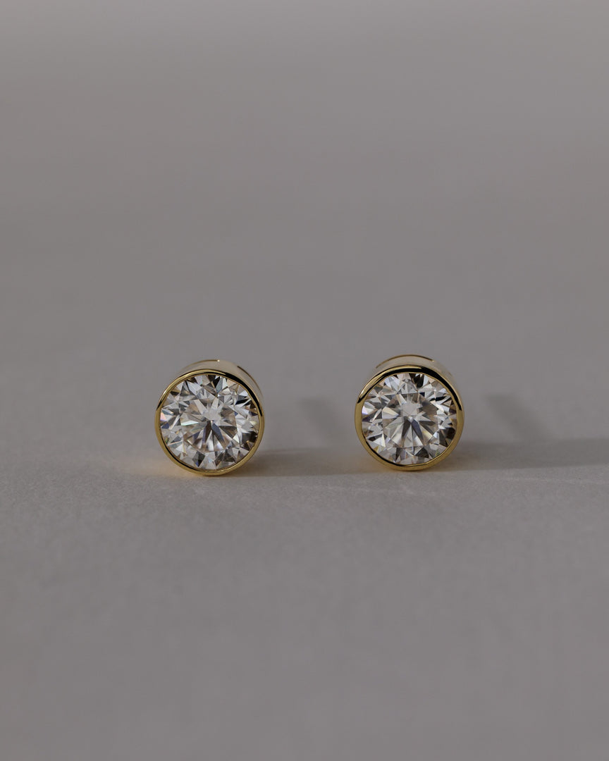 1 CT Round Cut Moissanite Diamond Bezel Stud Earrings