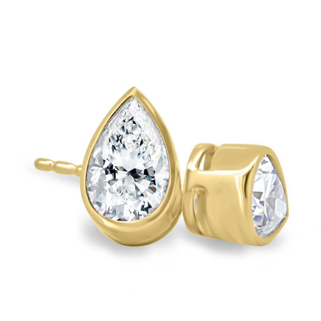 1 CT Pear Cut Moissanite Diamond Bezel Stud Earrings