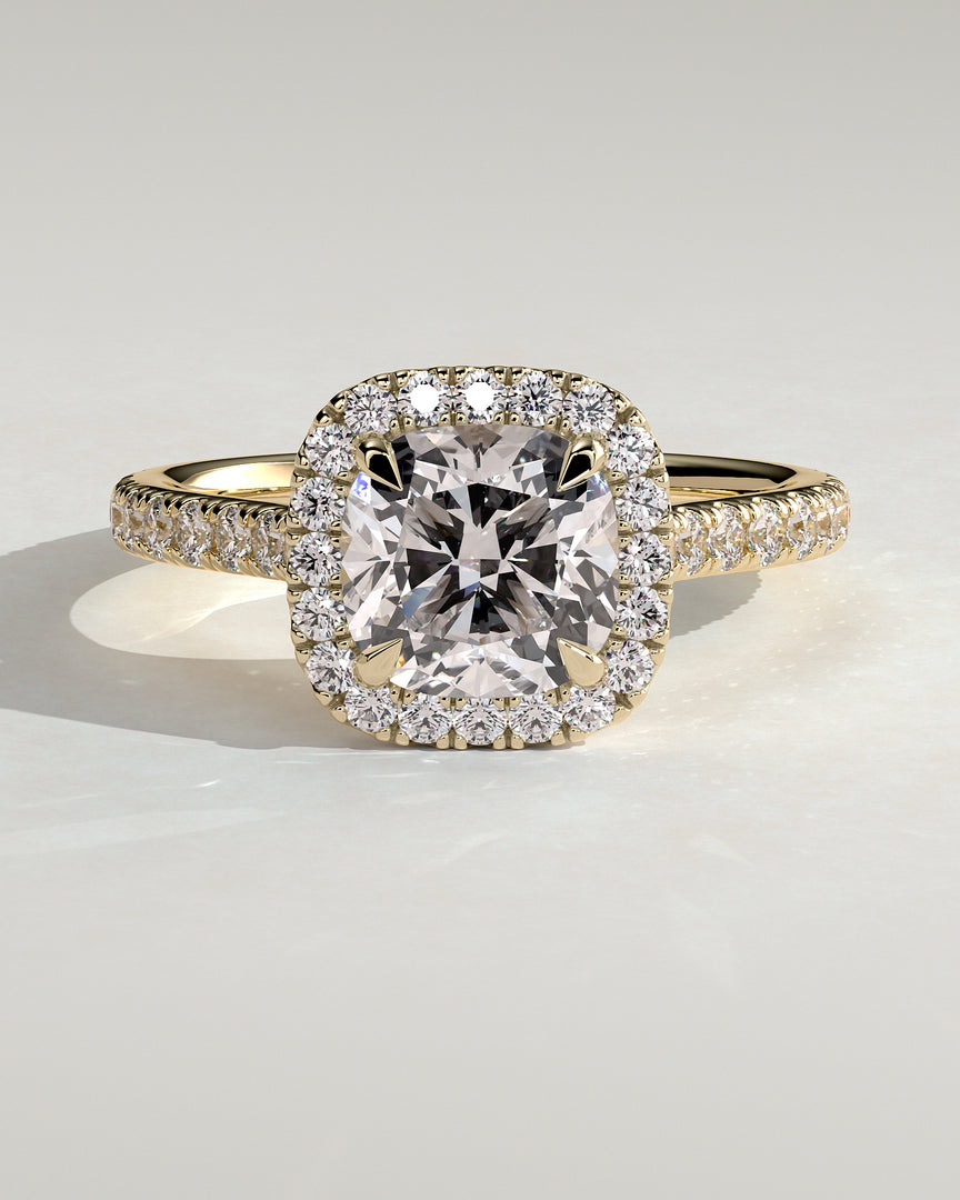 2 CT Cushion Cut Halo Pave Engagement Ring - Moissanite Diamond