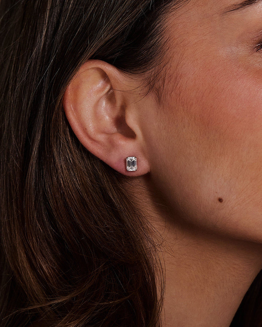 1 CT Emerald Cut Moissanite Diamond Stud Earrings
