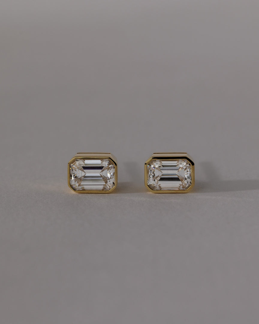 1 CT Emerald Cut Moissanite Diamond Bezel Stud Earrings
