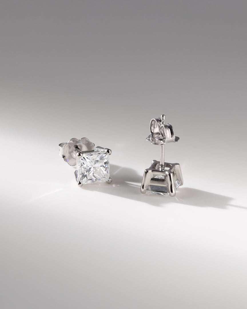 1 CT Princess Cut Moissanite Diamond Stud Earrings