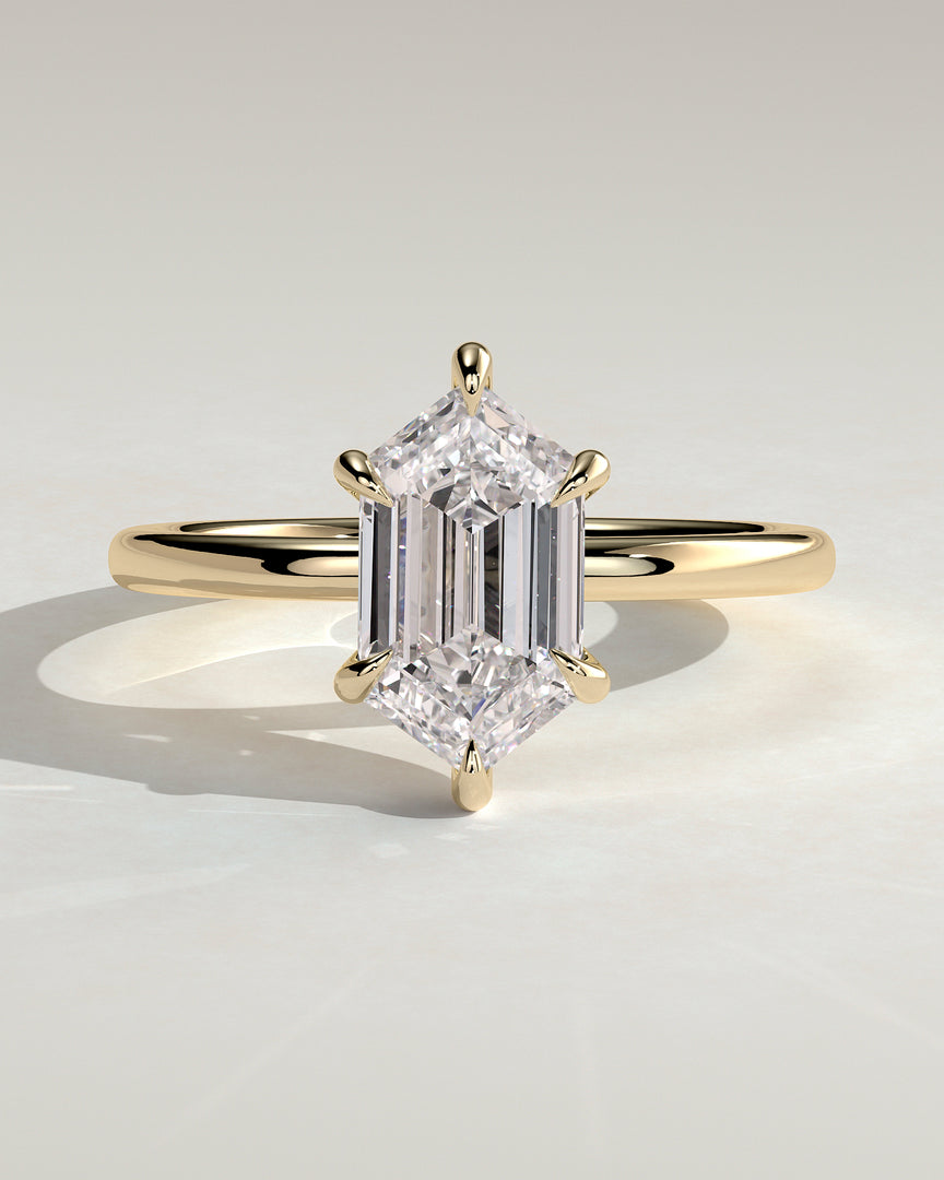 2 CT Elongated Hexagon Cut Solitaire Engagement Ring - Moissanite Diamond