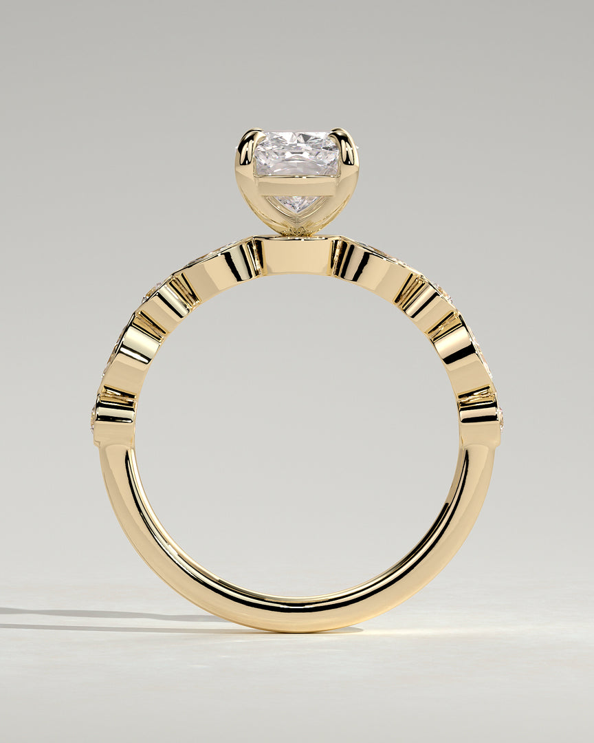 2 CT Cushion Cut Bezel Pave Engagement Ring - Moissanite Diamond