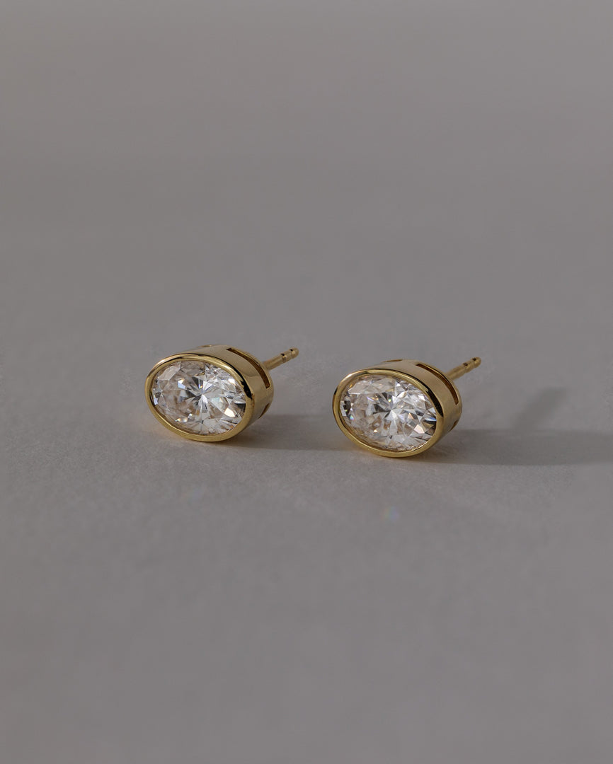 1 CT Oval Cut Moissanite Diamond Bezel Stud Earrings