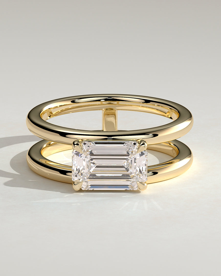 2 CT East-West Emerald Cut Double Solitaire Engagement Ring - Moissanite Diamond