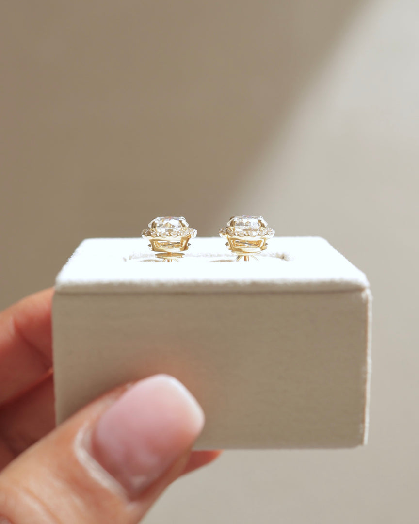 1 CT Round Cut Moissanite Diamond Halo Stud Earrings