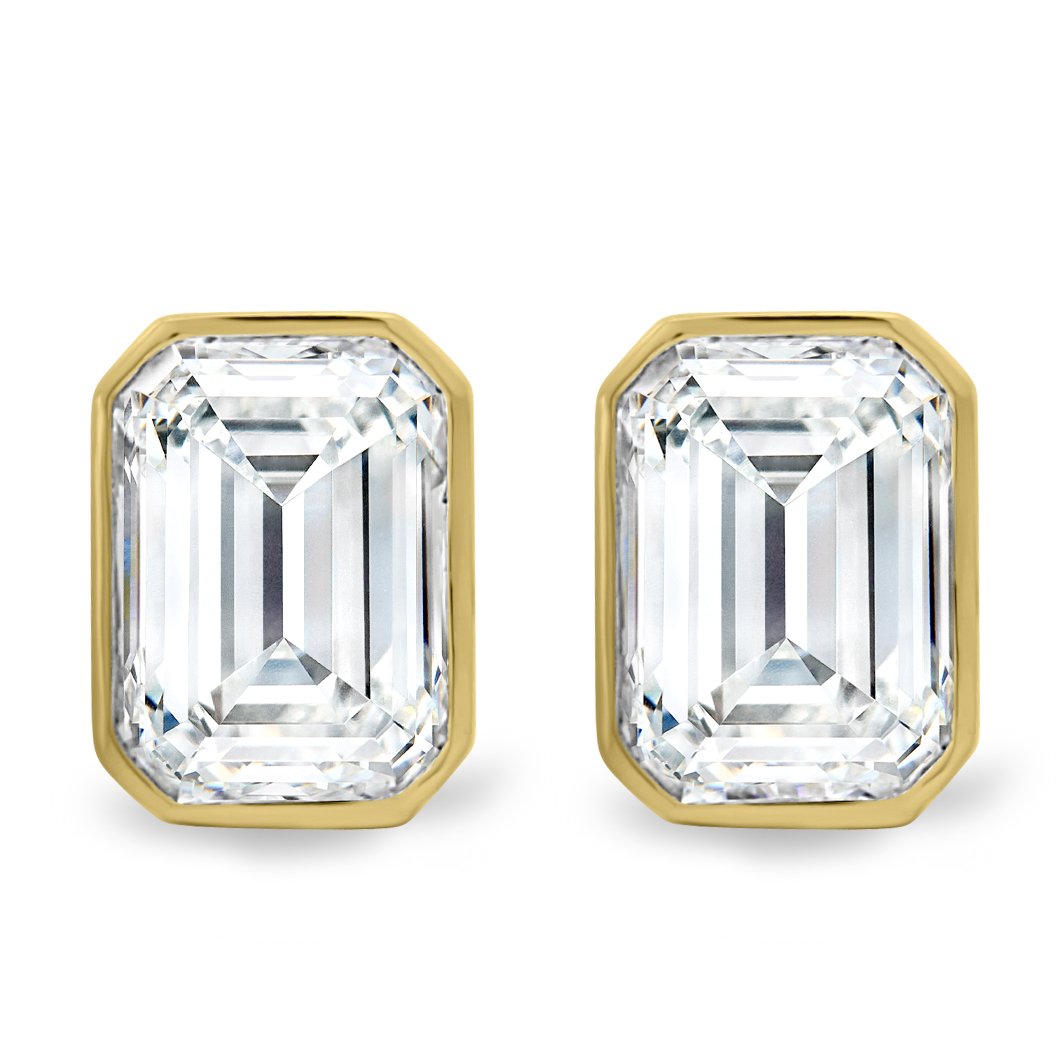 1 CT Emerald Cut Moissanite Diamond Bezel Stud Earrings