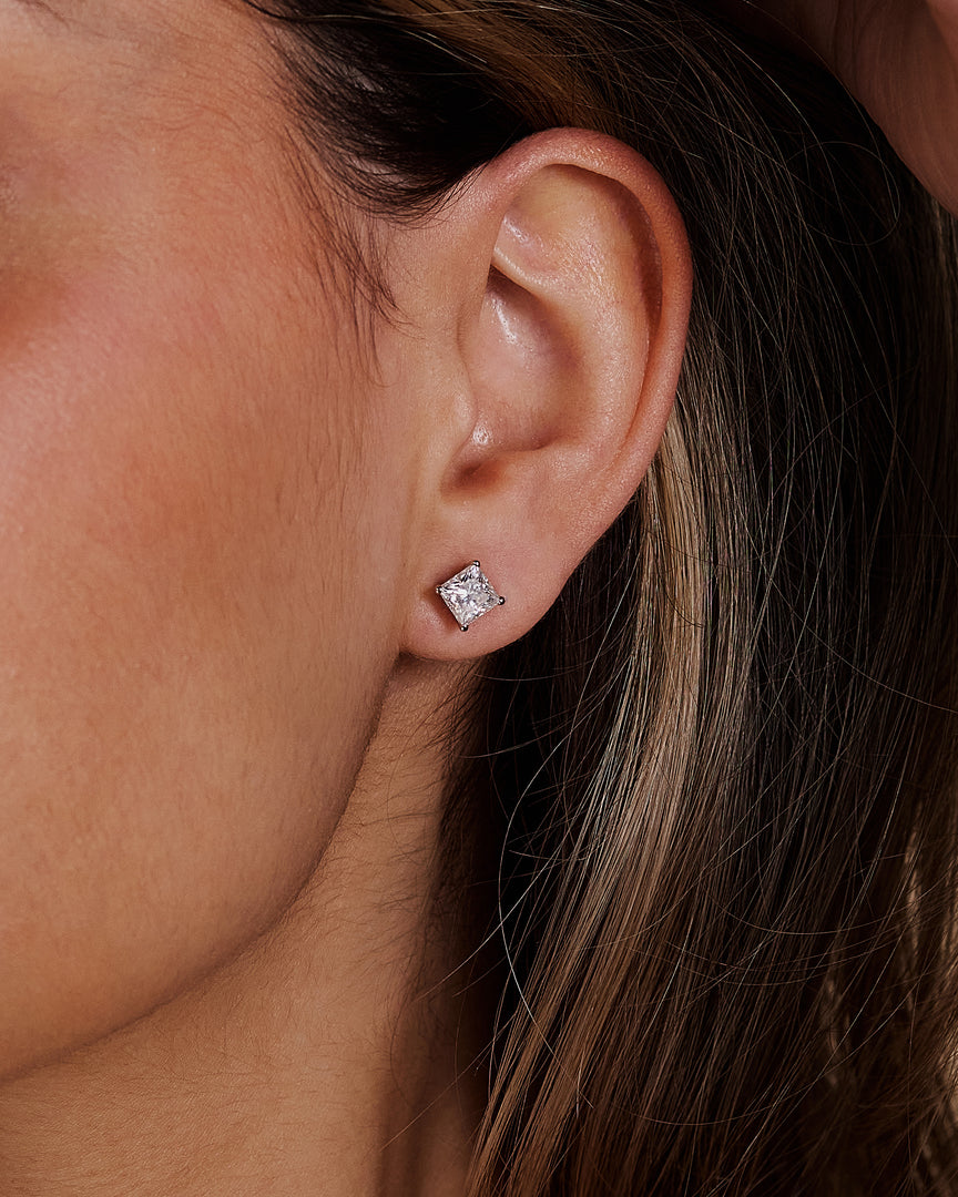 1 CT Princess Cut Moissanite Diamond Stud Earrings