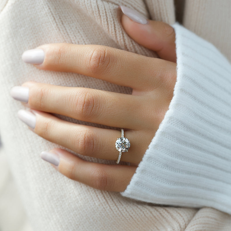 1 CT Round Brilliant Cut Pave Engagement Ring - Moissanite Diamond