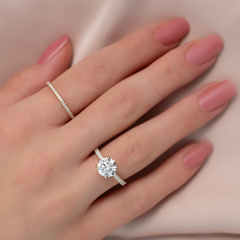 1 CT Round Brilliant Cut Pave Engagement Ring - Moissanite Diamond