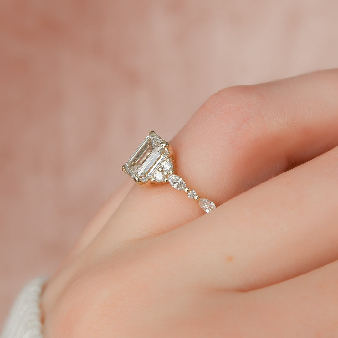 1 CT Emerald Cut Cluster Engagement Ring - Moissanite Diamond