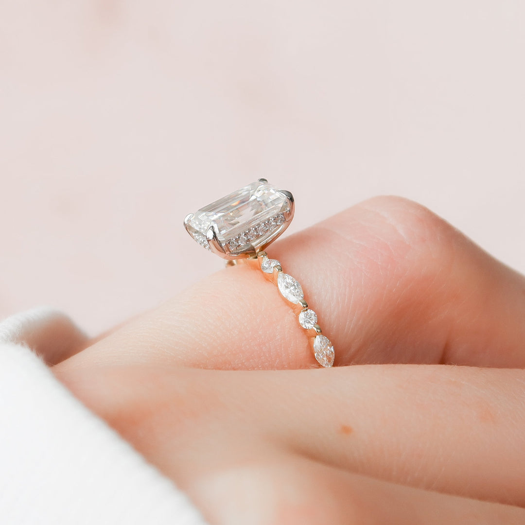 1 CT Emerald Cut Pave Engagement Ring - Moissanite Diamond