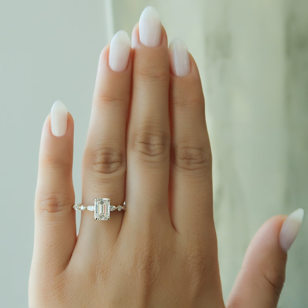 1 CT Emerald Cut Pave Engagement Ring - Moissanite Diamond