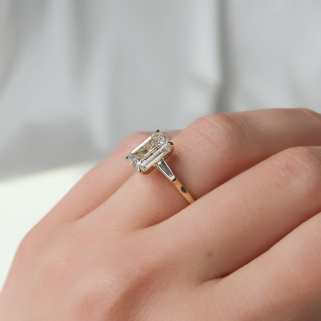 1 CT Emerald Cut Trilogy Engagement Ring - Moissanite Diamond