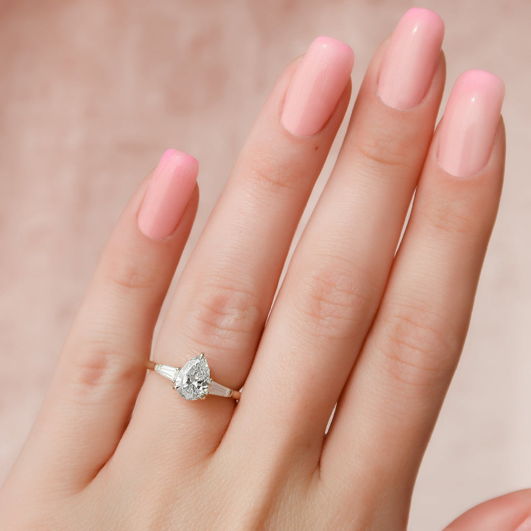 2 CT Pear Cut Three Stone Engagement Ring - Moissanite Diamond