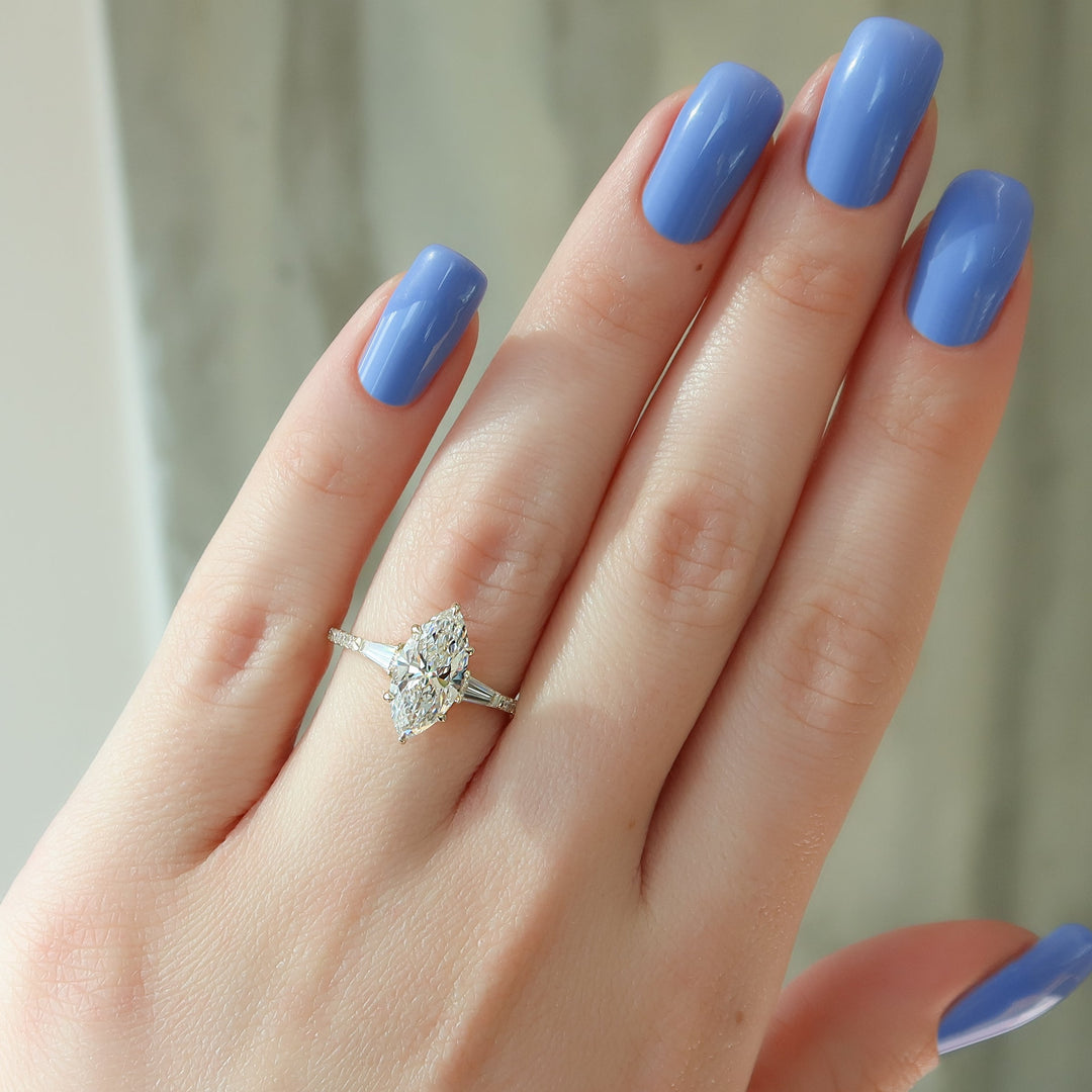 2 CT Marquise Cut Three Stone Pave Engagement Ring - Moissanite Diamond