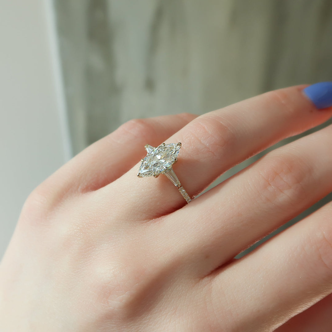 2 CT Marquise Cut Three Stone Pave Engagement Ring - Moissanite Diamond