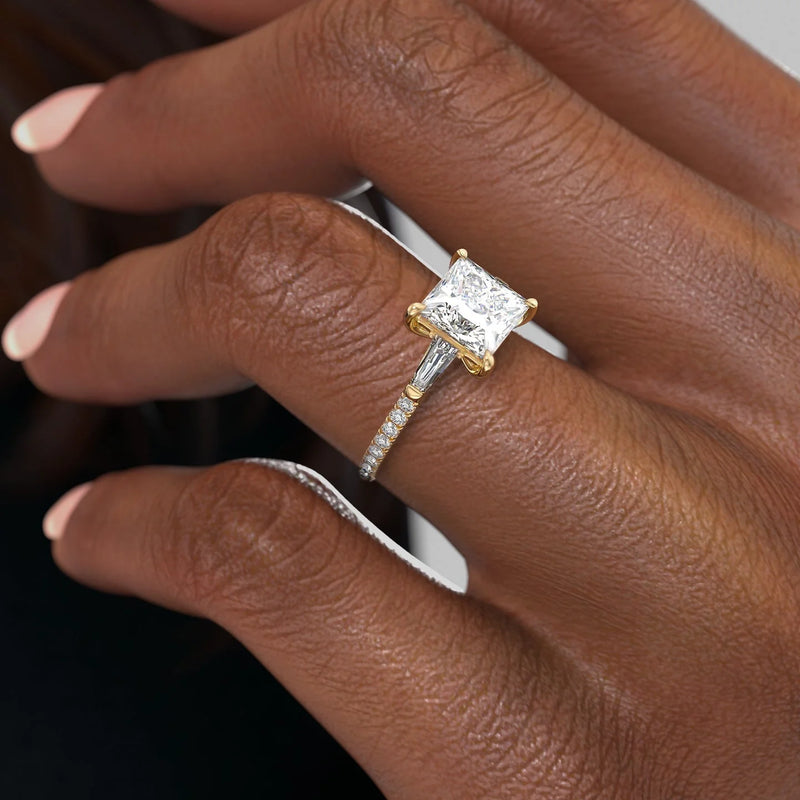 2 CT Princess Cut Three Stone Pave Engagement Ring - Moissanite Diamond