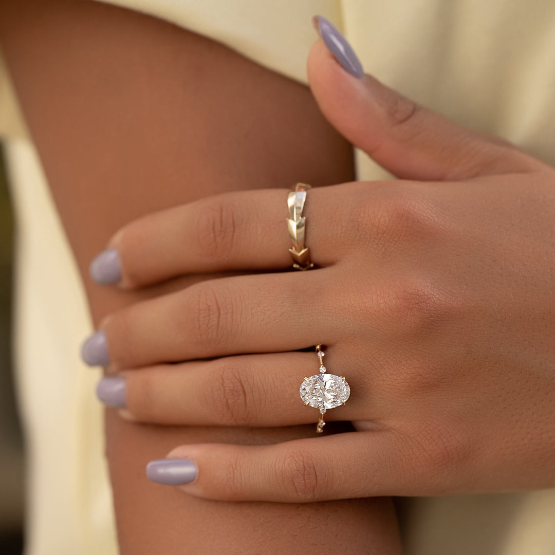 2 CT Oval Cut Petite Pave Engagement Ring - Moissanite Diamond
