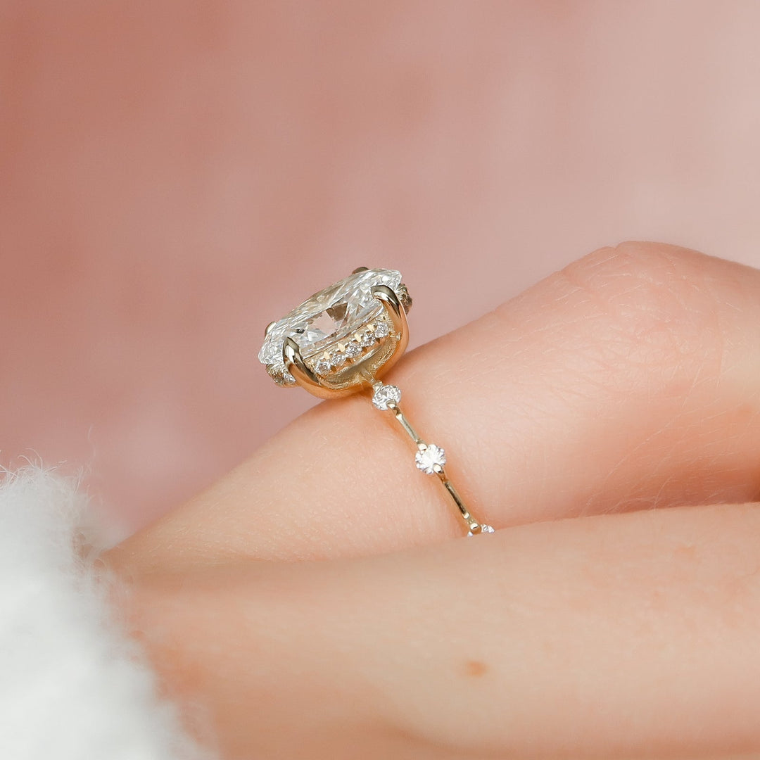 2 CT Oval Cut Petite Pave Engagement Ring - Moissanite Diamond