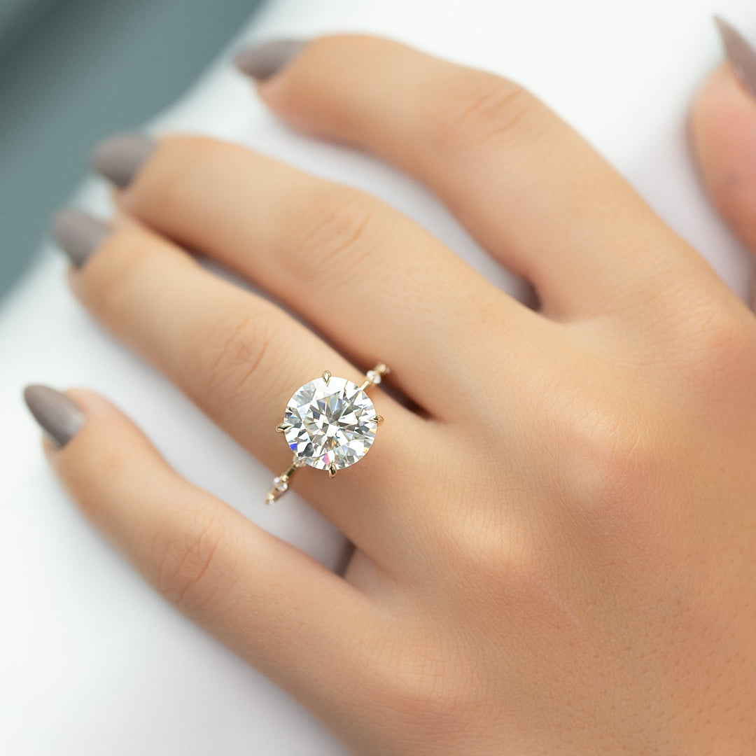 1 CT Round Cut Hidden Halo Petite Pave Engagement Ring - Moissanite Diamond