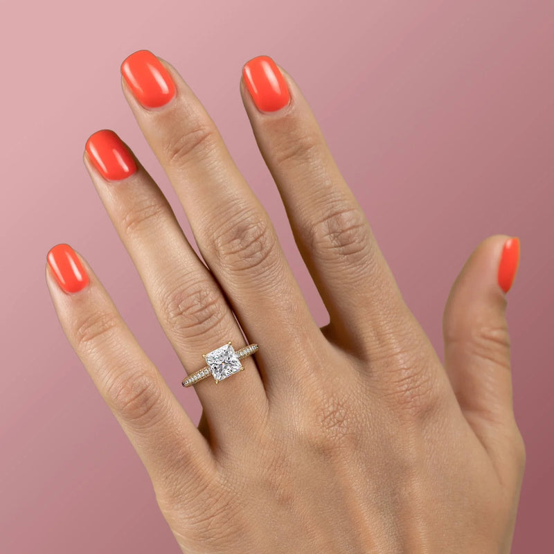 2 CT Princess Cut Three Side Pave Engagement Ring - Moissanite Diamond
