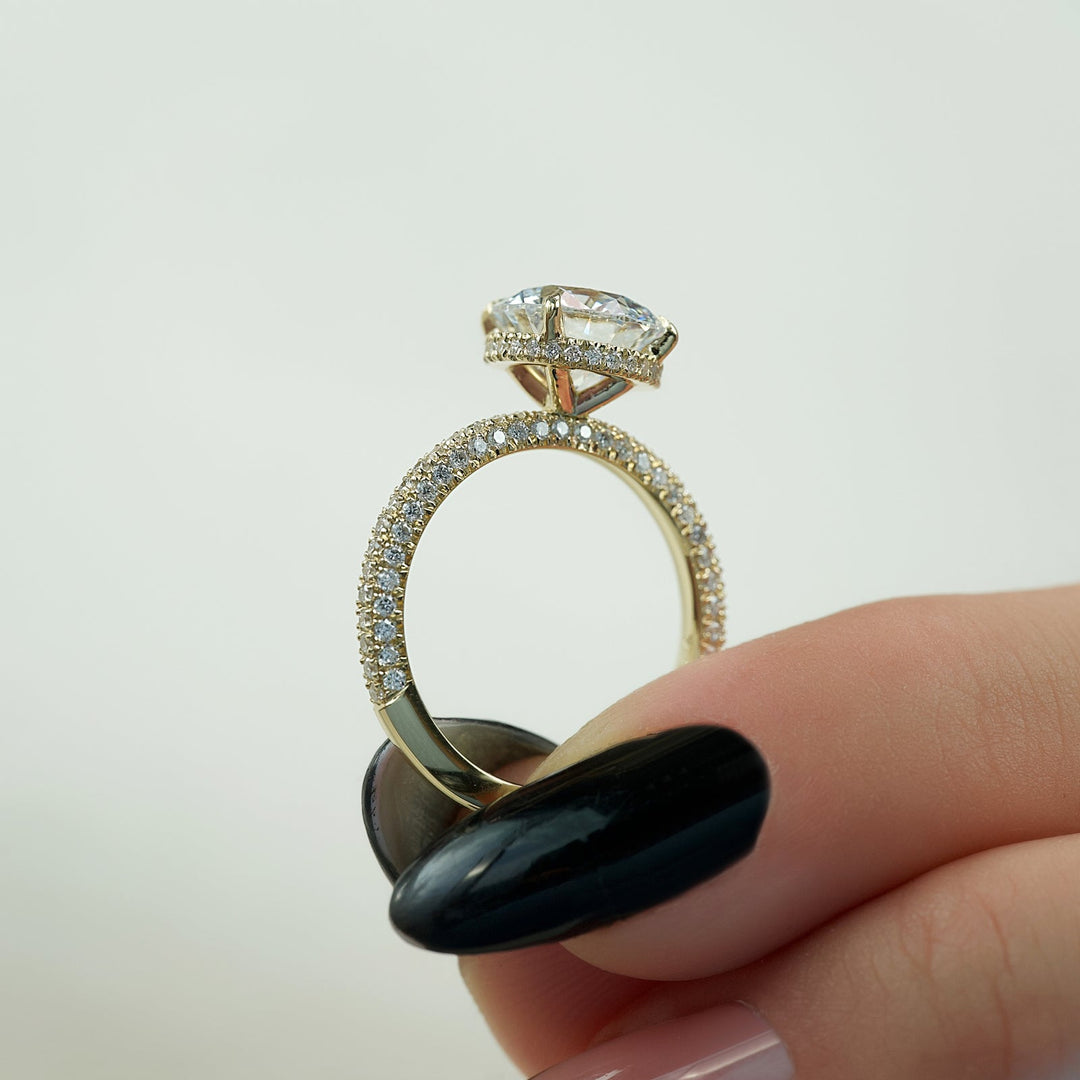 2 CT Round Cut Three Side Pave Engagement Ring - Moissanite Diamond